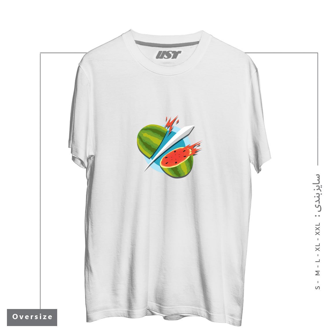 طرح FRUIT NINJA CLASSIC تیشرت اورسایزرنگ سفید