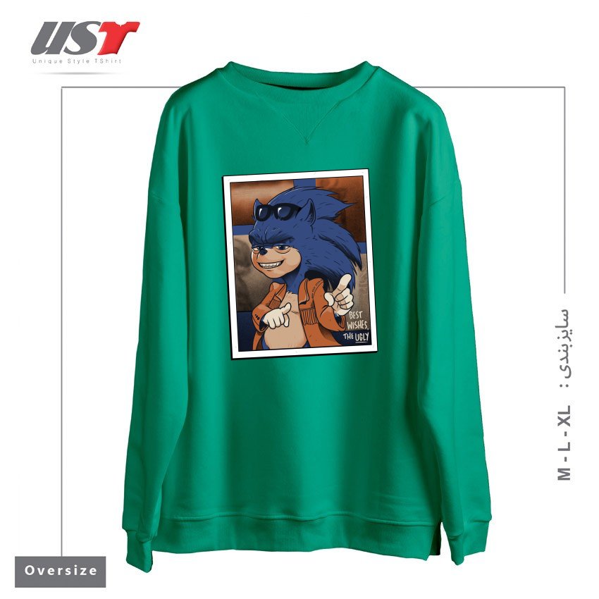 طرح THE UGLY3 سوییشرت اورسایزرنگ سبز سدری