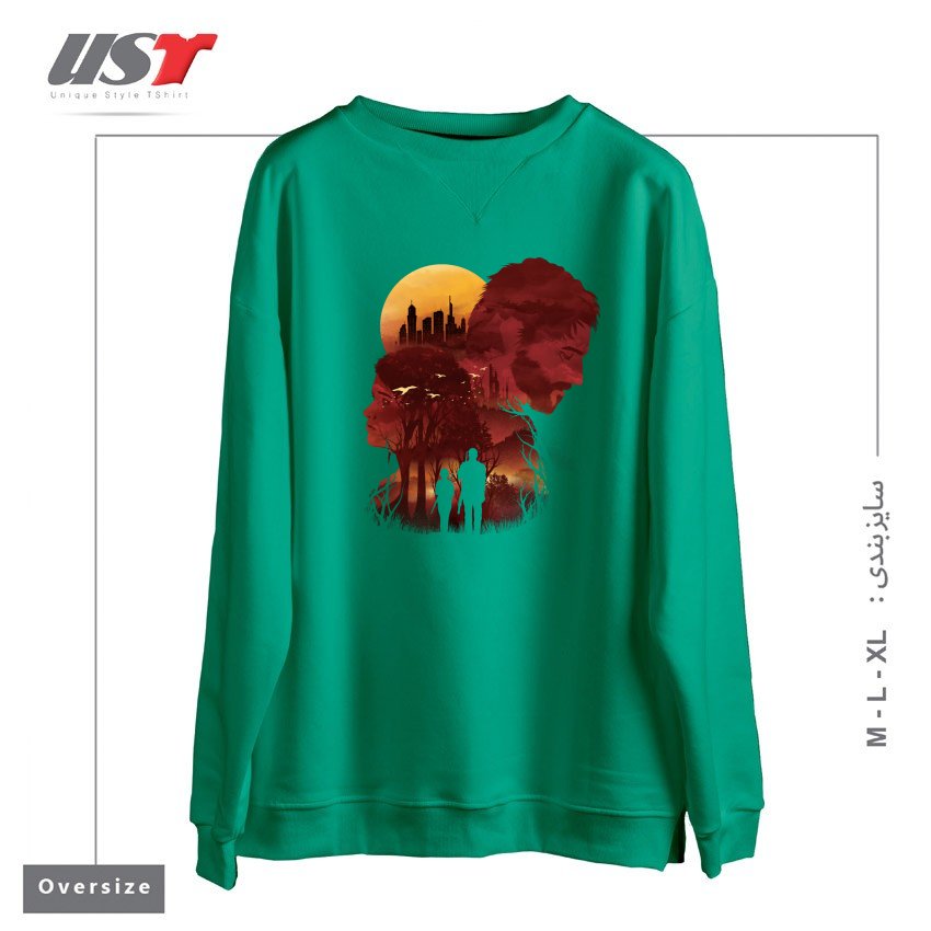 طرح THE LAST SUNSET سوییشرت اورسایزرنگ سبز سدری