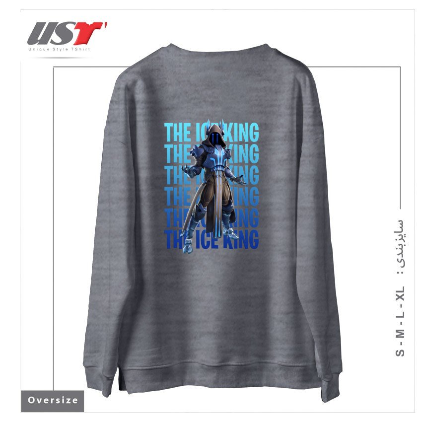 طرح THE ICE KING سوییشرت اورسایزرنگ طوسی ملانژ