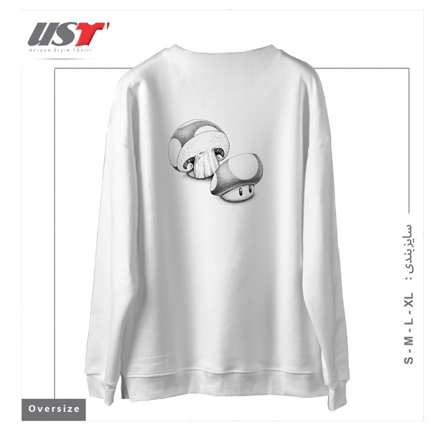 طرح SLICED MARIO MUSHROOM2 سوییشرت اورسایزرنگ سفید