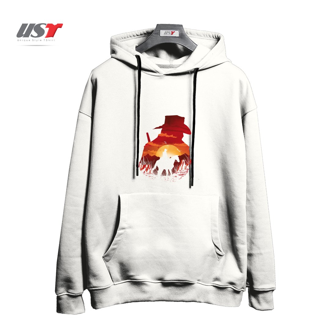 طرح RED SUNSET هودی اورسایزرنگ سفید