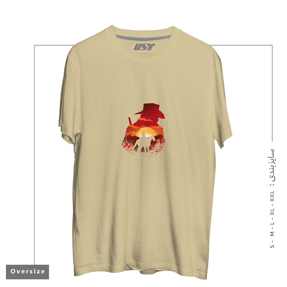 طرح RED SUNSET تیشرت اورسایزرنگ نخودی