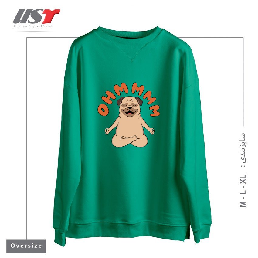 طرح DOG1 سوییشرت اورسایزرنگ سبز سدری