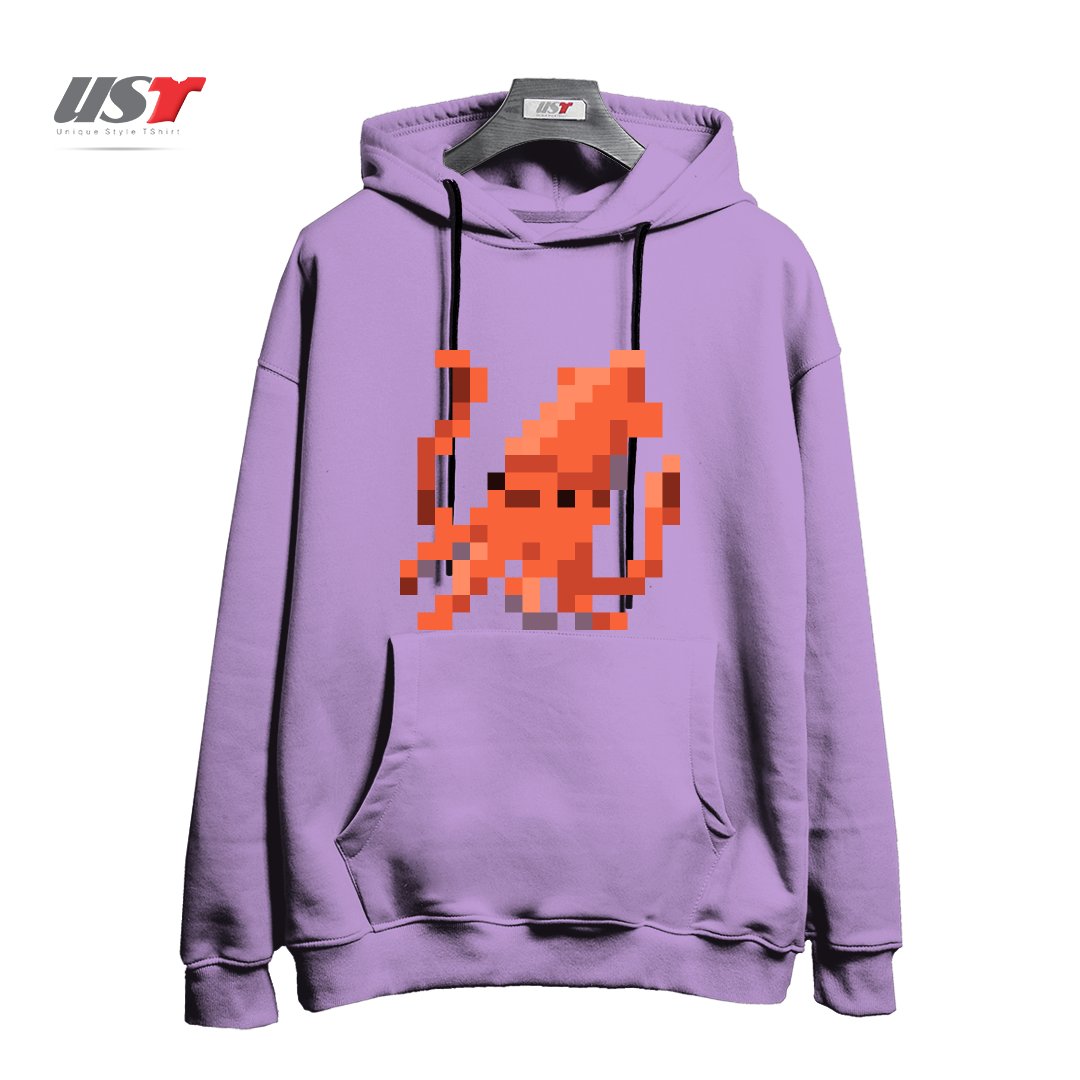 طرح ORANGE PIXEL OCTOPUS EMOJI هودی اورسایزرنگ یاسی