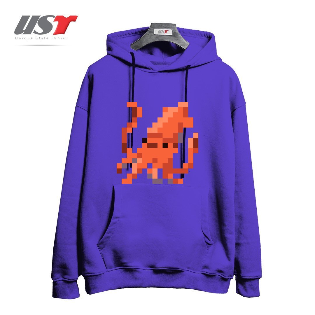هودی اورسایز طرح ORANGE PIXEL OCTOPUS EMOJI