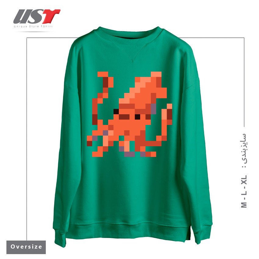 طرح ORANGE PIXEL OCTOPUS EMOJI سوییشرت اورسایزرنگ سبز سدری