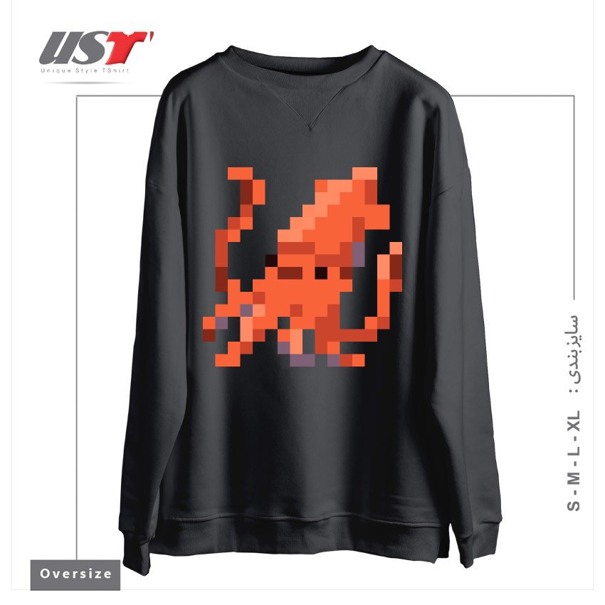 سوییشرت اورسایز طرح ORANGE PIXEL OCTOPUS EMOJI