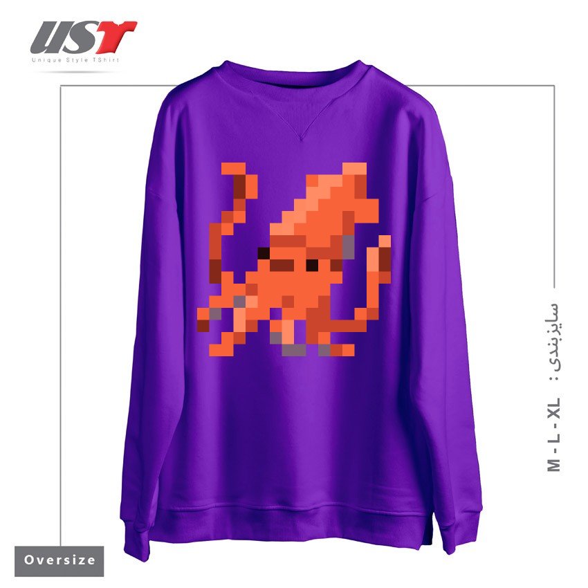 طرح ORANGE PIXEL OCTOPUS EMOJI سوییشرت اورسایزرنگ بنفش