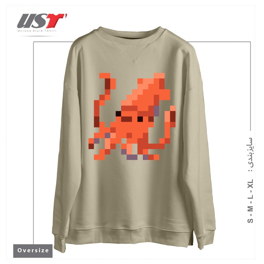 سوییشرت اورسایز طرح ORANGE PIXEL OCTOPUS EMOJI