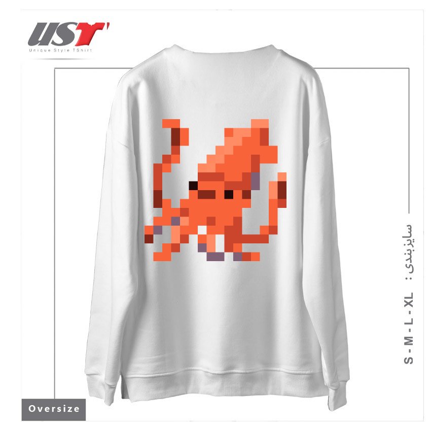 طرح ORANGE PIXEL OCTOPUS EMOJI سوییشرت اورسایزرنگ سفید