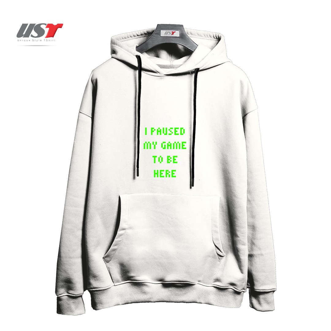 طرح I PAUSED MY GAME TO BE HERE T-SHIRT هودی اورسایزرنگ سفید