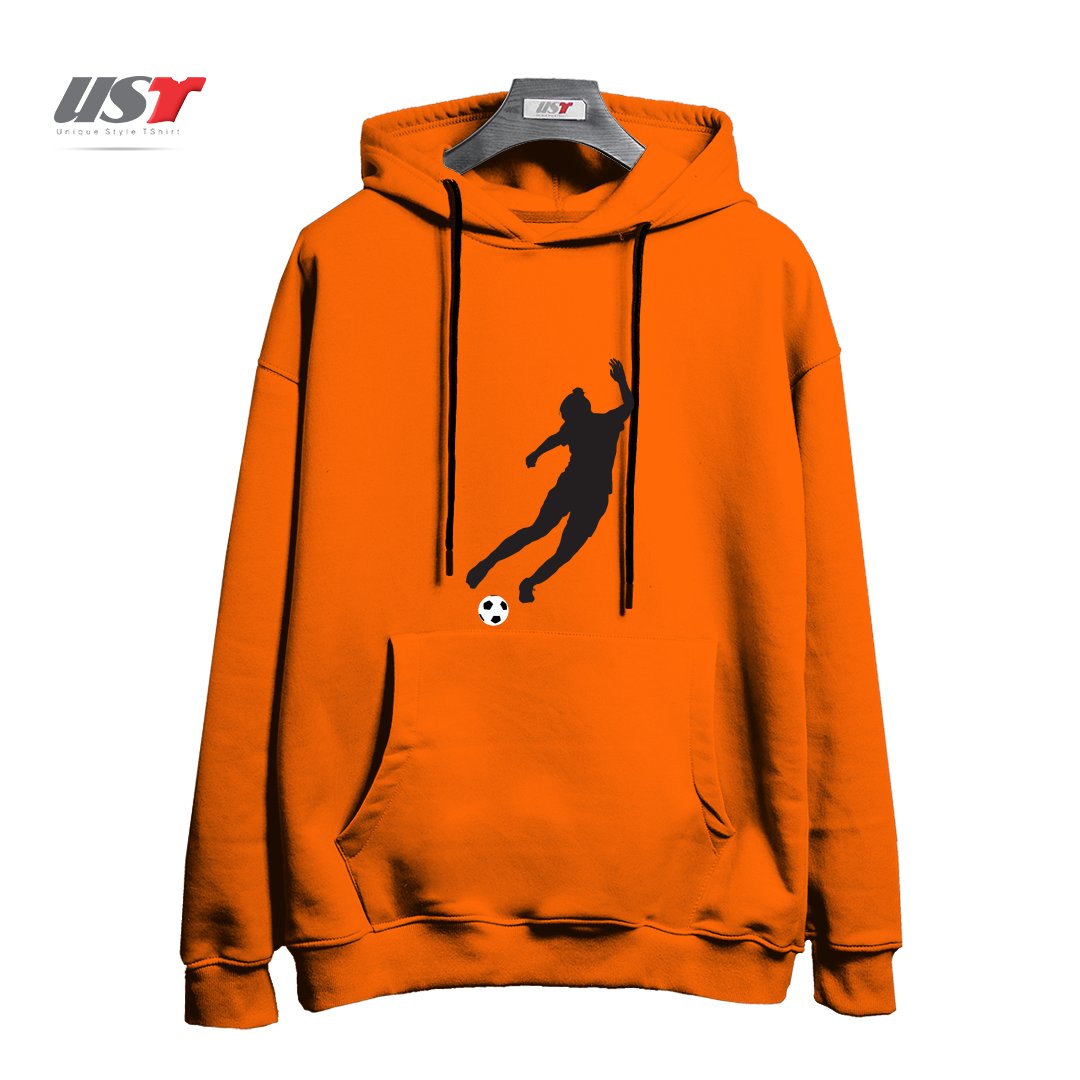 طرح WHAT A KICKER هودی اورسایزرنگ نارنجی