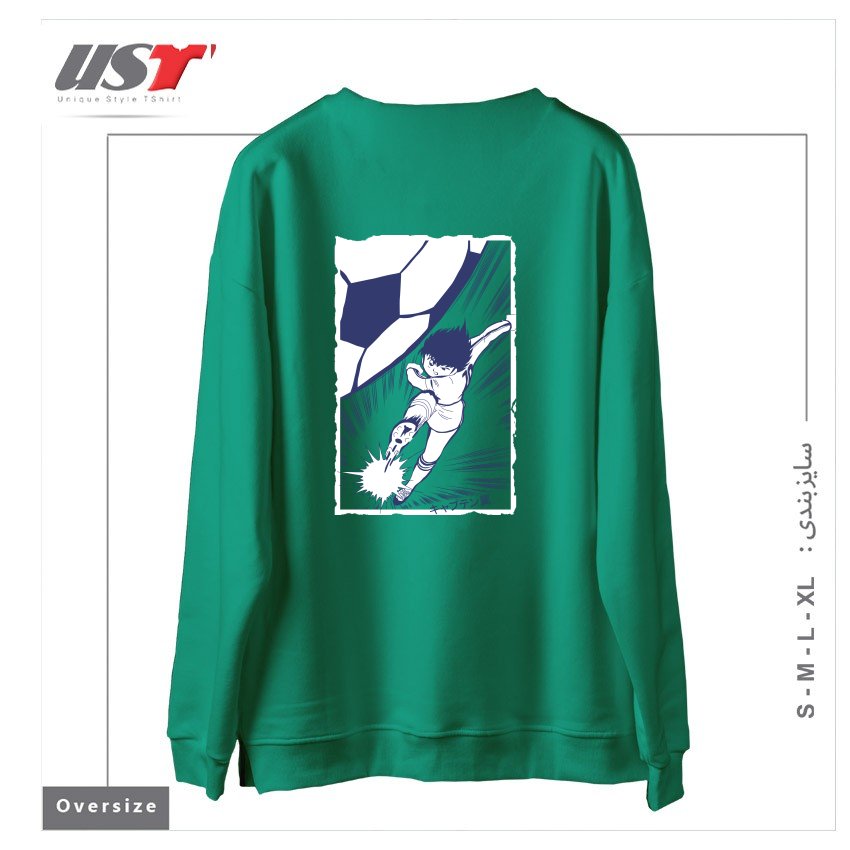 طرح TSUBASA سوییشرت اورسایزرنگ سبز سدری