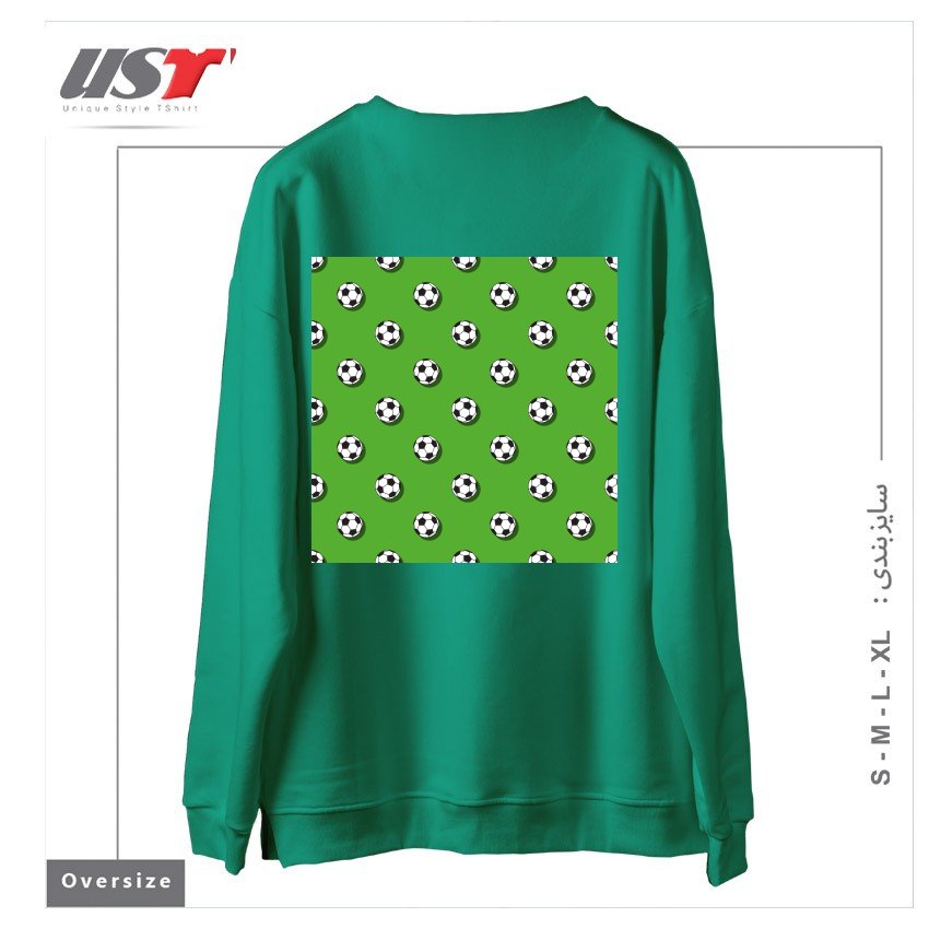 طرح WHITE CLASSIC BALL FOR SOCCER (FOOTBALL) PATTERN ON A GREEN BACKGROUND2 سوییشرت اورسایزرنگ سبز سدری