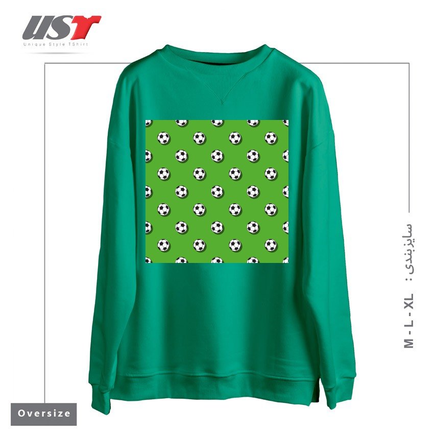 طرح WHITE CLASSIC BALL FOR SOCCER (FOOTBALL) PATTERN ON A GREEN BACKGROUND2 سوییشرت اورسایزرنگ سبز سدری