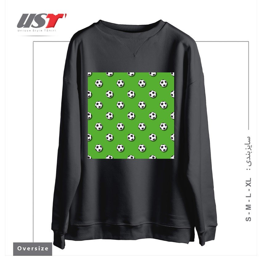 سوییشرت اورسایز طرح WHITE CLASSIC BALL FOR SOCCER (FOOTBALL) PATTERN ON A GREEN BACKGROUND2