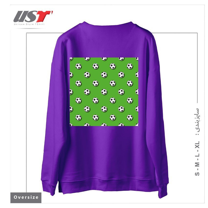 طرح WHITE CLASSIC BALL FOR SOCCER (FOOTBALL) PATTERN ON A GREEN BACKGROUND2 سوییشرت اورسایزرنگ بنفش