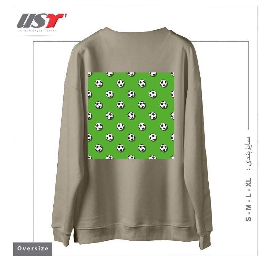 طرح WHITE CLASSIC BALL FOR SOCCER (FOOTBALL) PATTERN ON A GREEN BACKGROUND2 سوییشرت اورسایزرنگ نخودی