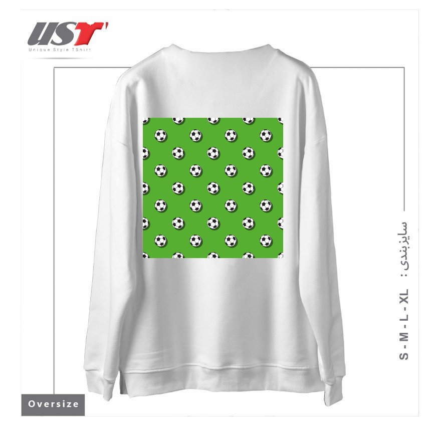 طرح WHITE CLASSIC BALL FOR SOCCER (FOOTBALL) PATTERN ON A GREEN BACKGROUND2 سوییشرت اورسایزرنگ سفید