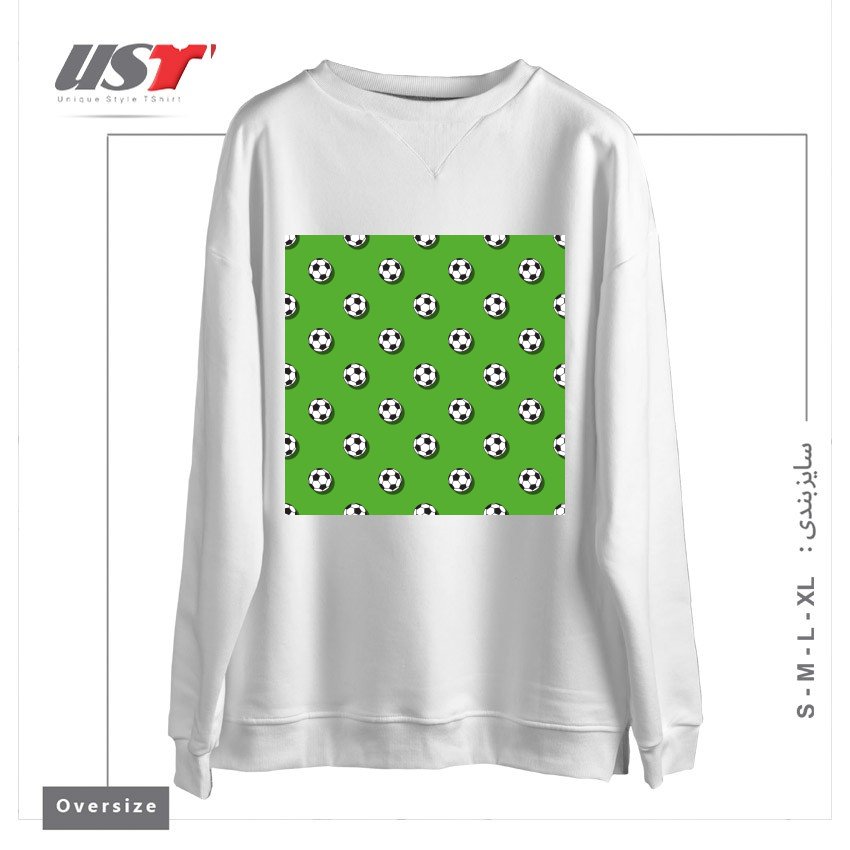 طرح WHITE CLASSIC BALL FOR SOCCER (FOOTBALL) PATTERN ON A GREEN BACKGROUND2 سوییشرت اورسایزرنگ سفید