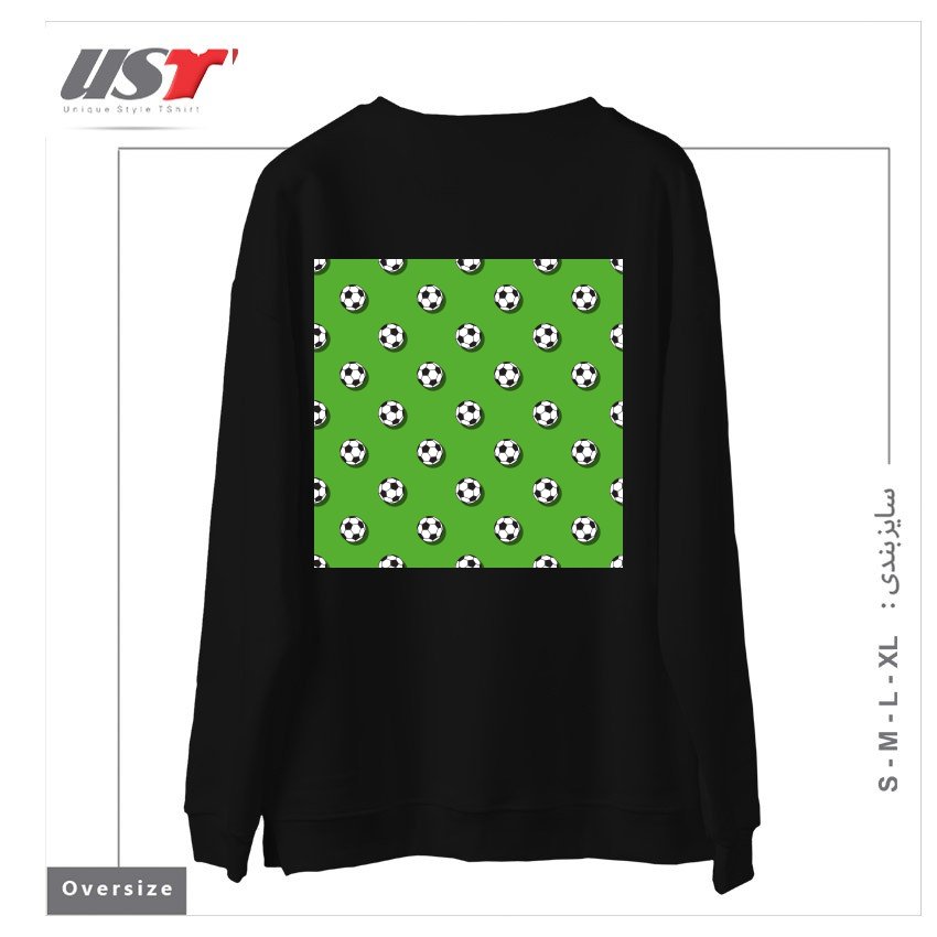 طرح WHITE CLASSIC BALL FOR SOCCER (FOOTBALL) PATTERN ON A GREEN BACKGROUND2 سوییشرت اورسایزرنگ مشکی