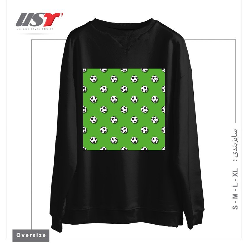 طرح WHITE CLASSIC BALL FOR SOCCER (FOOTBALL) PATTERN ON A GREEN BACKGROUND2 سوییشرت اورسایزرنگ مشکی