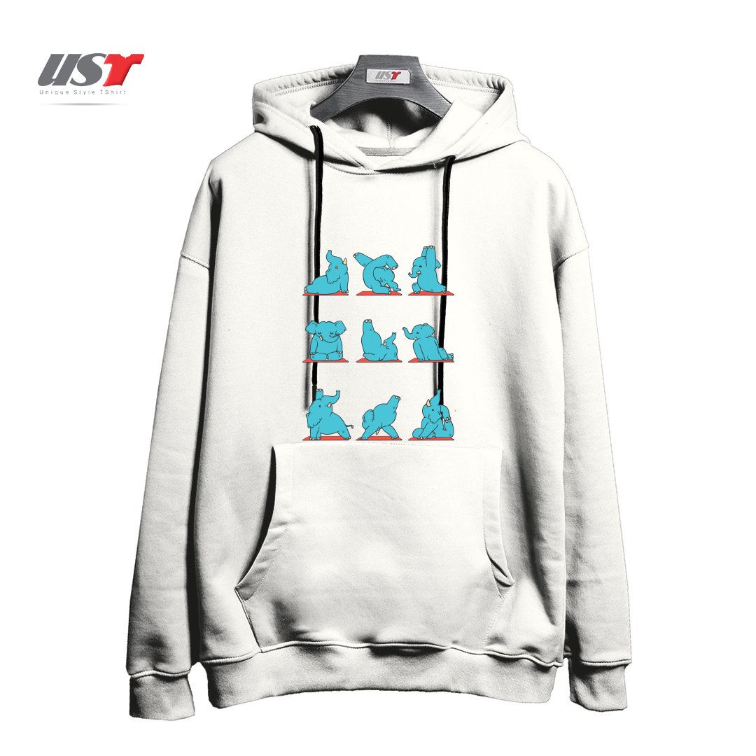 طرح ELEPHANT YOGA هودی اورسایزرنگ سفید