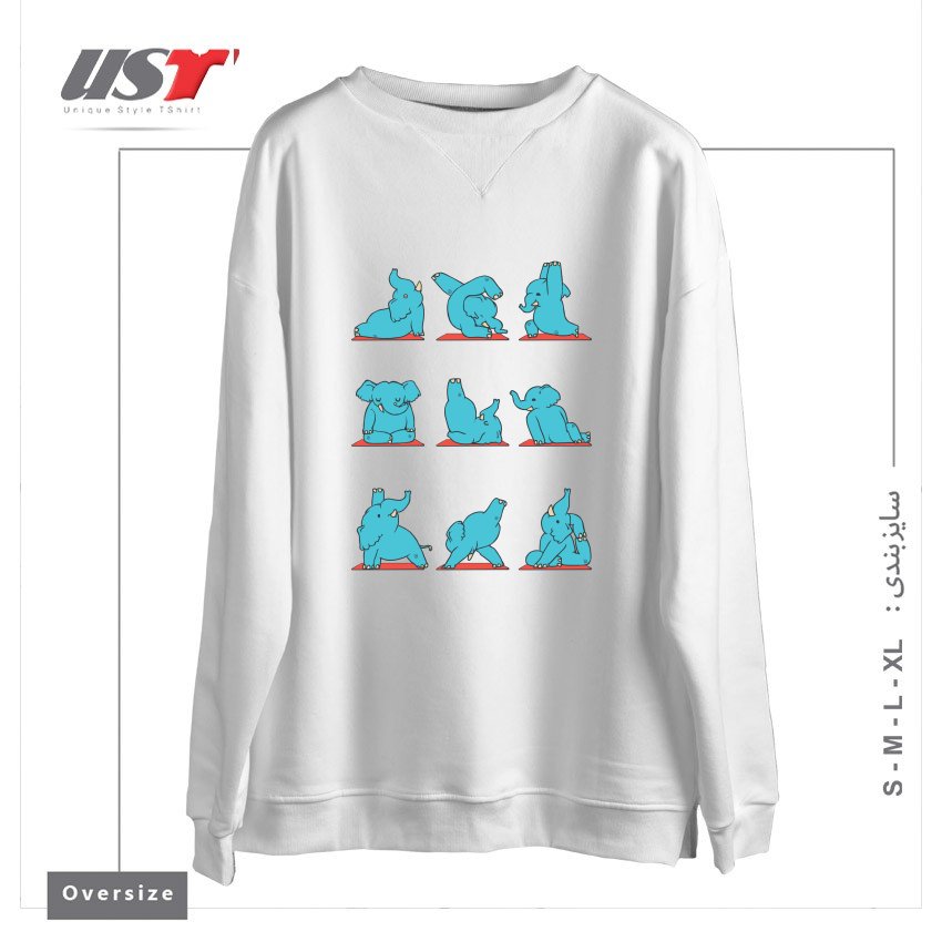 طرح ELEPHANT YOGA سوییشرت اورسایزرنگ سفید