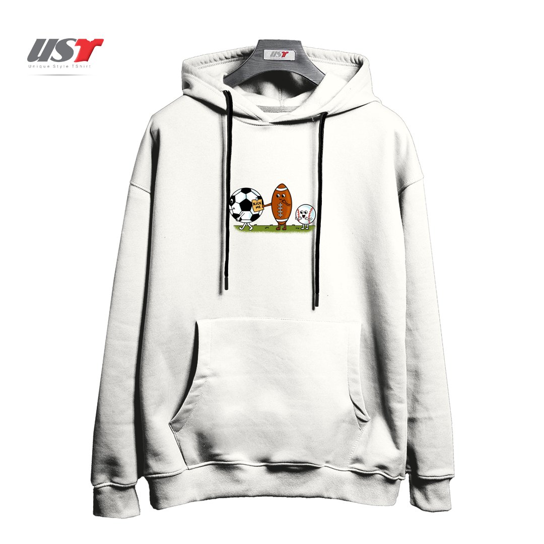 طرح SOCCER KICK ME هودی اورسایزرنگ سفید