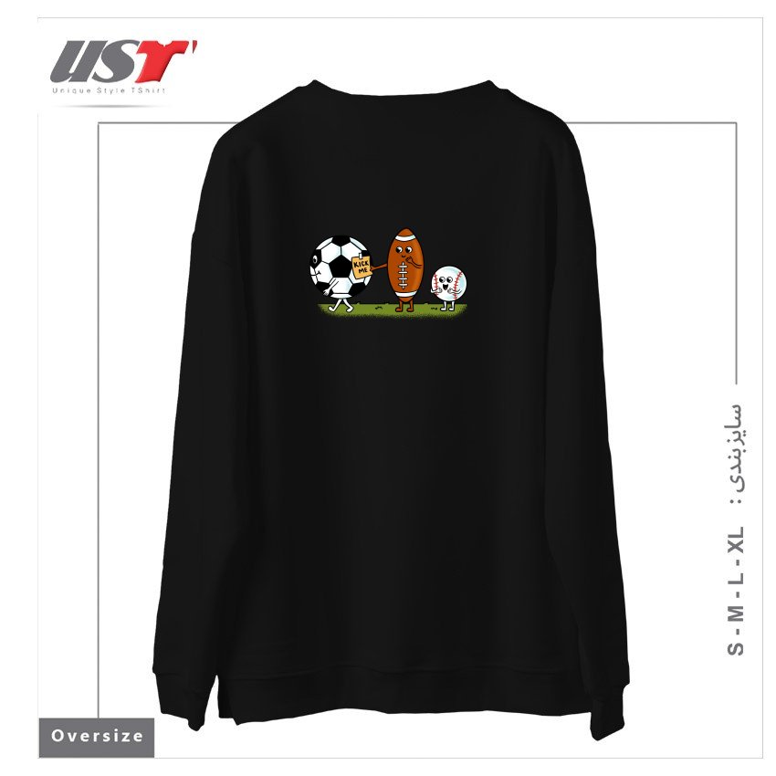 طرح SOCCER KICK ME سوییشرت اورسایزرنگ مشکی