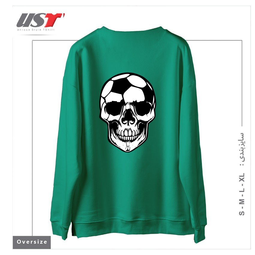 طرح SOCCER SKULL سوییشرت اورسایزرنگ سبز سدری