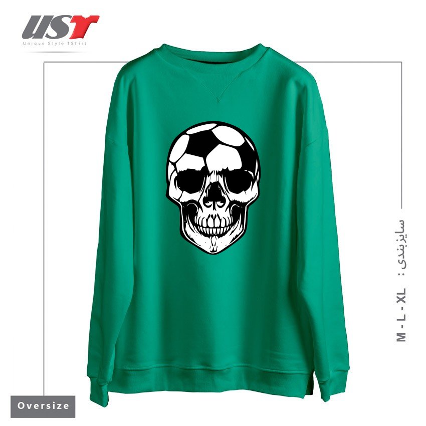 طرح SOCCER SKULL سوییشرت اورسایزرنگ سبز سدری