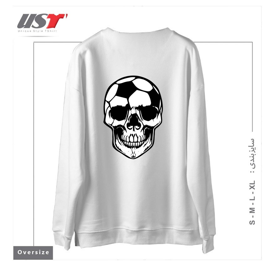 طرح SOCCER SKULL سوییشرت اورسایزرنگ سفید