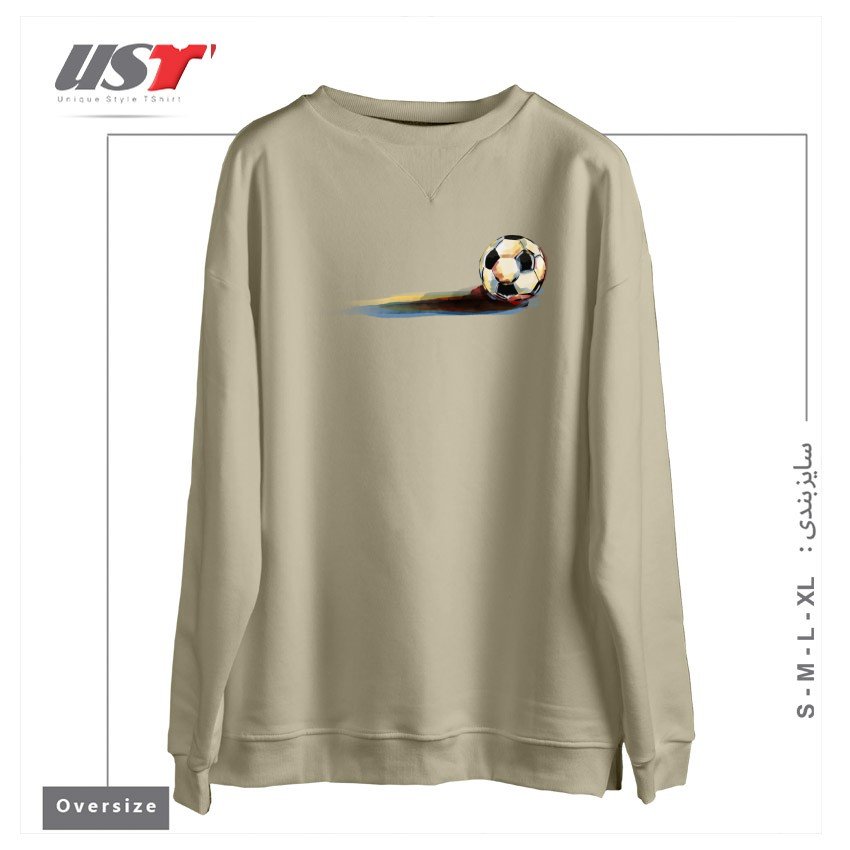 طرح SOCCER BALL سوییشرت اورسایزرنگ نخودی