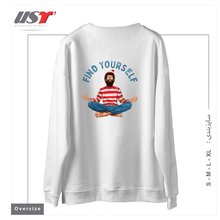 طرح FIND YOURSELF سوییشرت اورسایزرنگ سفید
