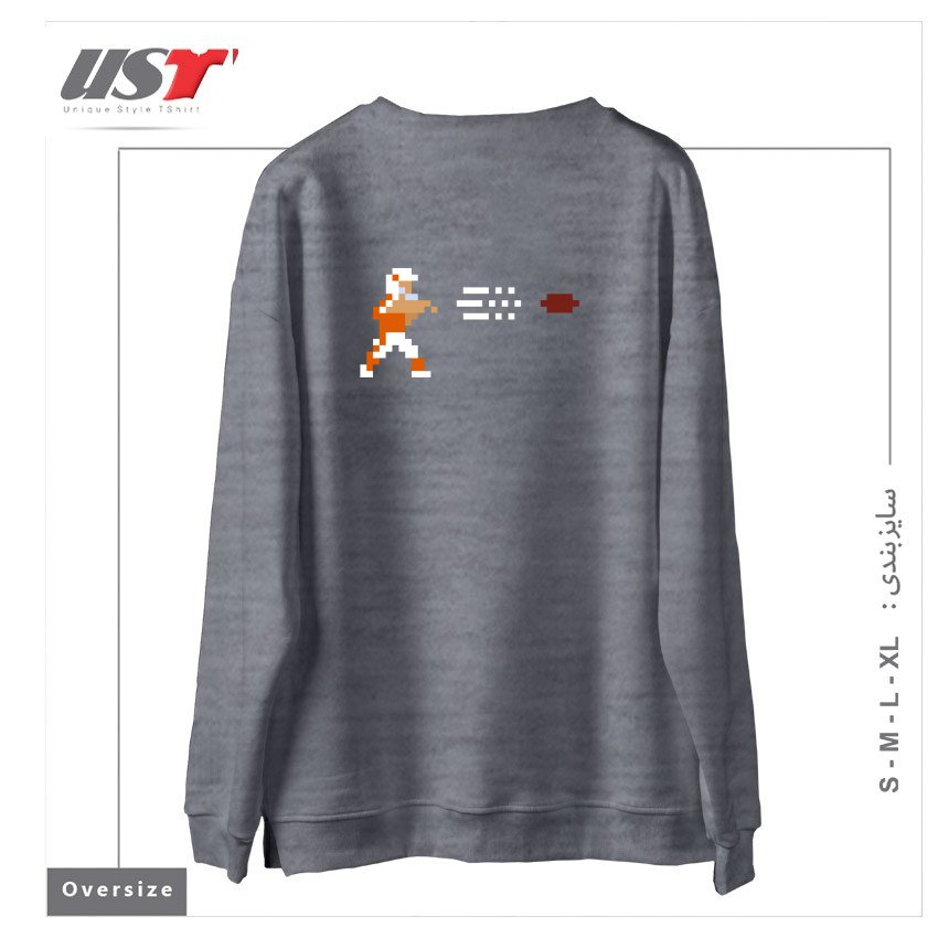 طرح RETRO BOWL QB THROW سوییشرت اورسایزرنگ طوسی ملانژ