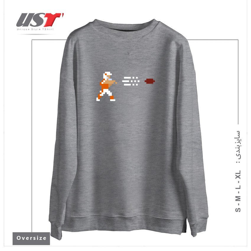 طرح RETRO BOWL QB THROW سوییشرت اورسایزرنگ طوسی ملانژ