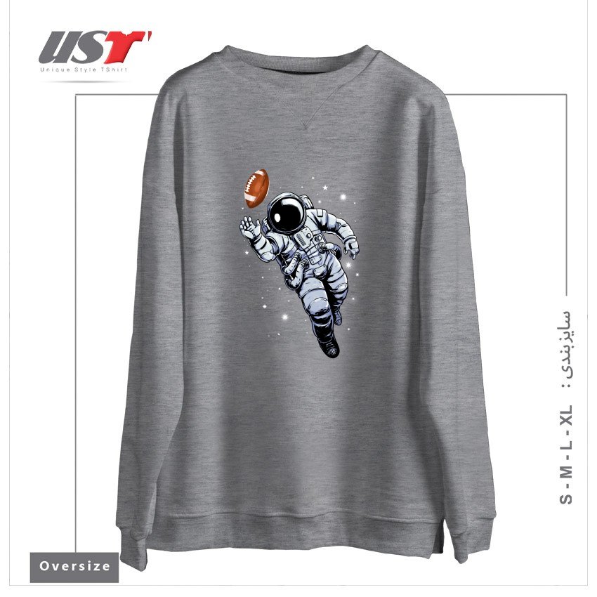 طرح PLANET FOOTBALL سوییشرت اورسایزرنگ طوسی ملانژ