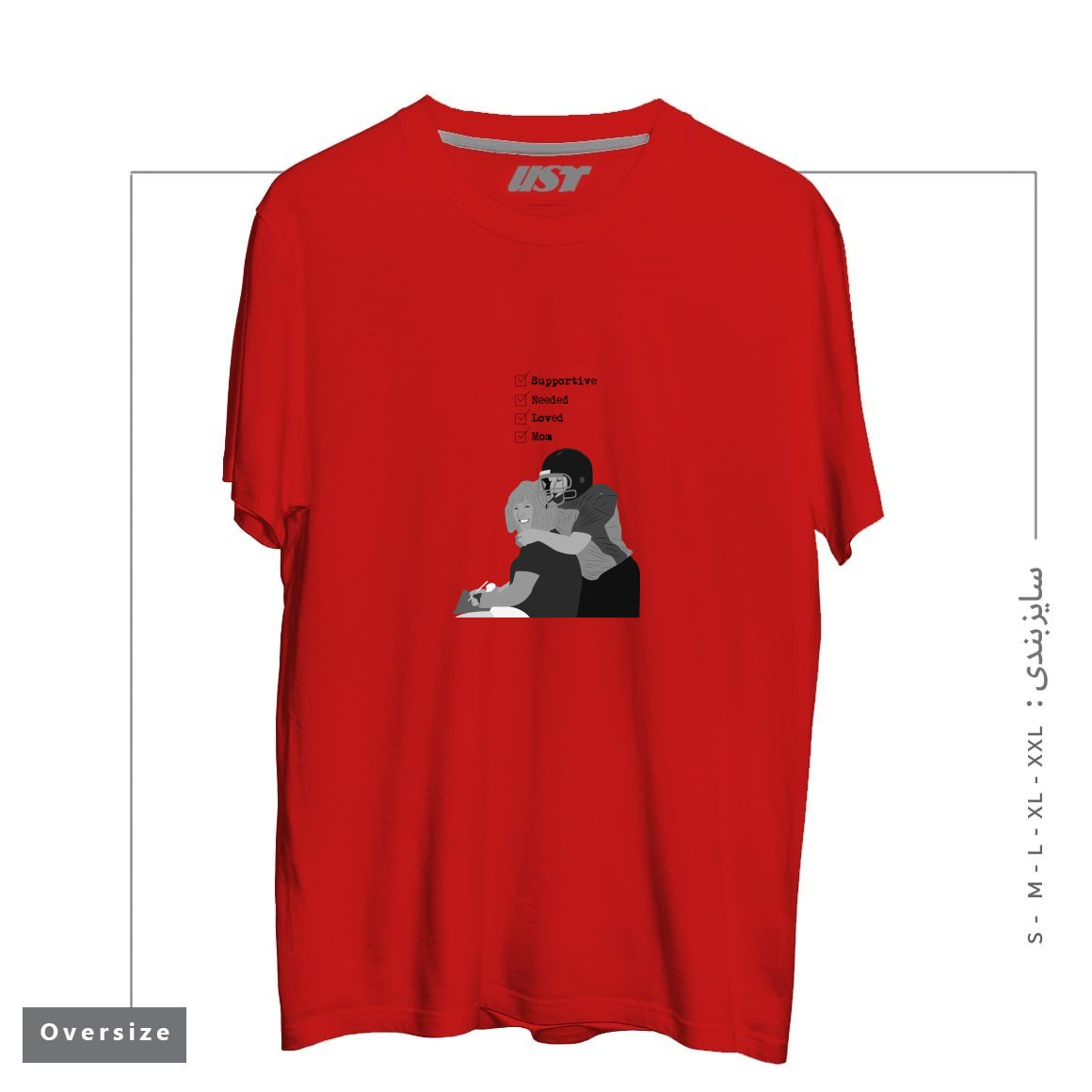 طرح MOM تیشرت اورسایزرنگ قرمز