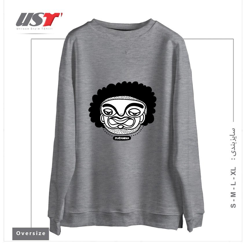 طرح MARADONA سوییشرت اورسایزرنگ طوسی ملانژ