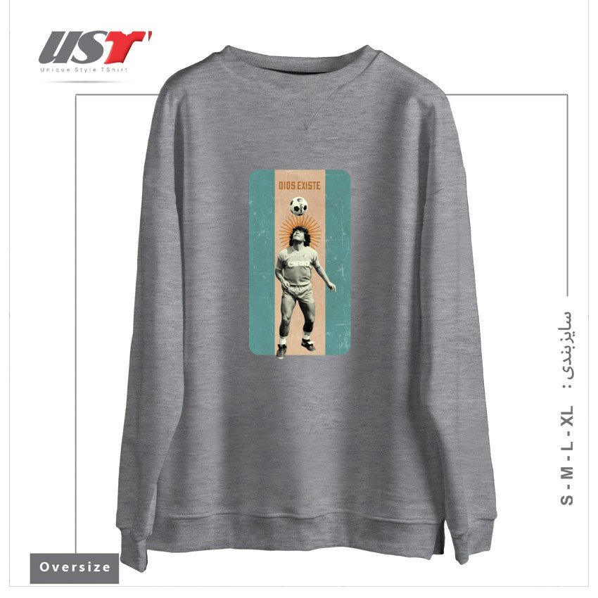 طرح MARADONA - DIOS EXISTE سوییشرت اورسایزرنگ طوسی ملانژ