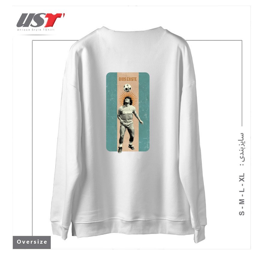 طرح MARADONA - DIOS EXISTE سوییشرت اورسایزرنگ سفید