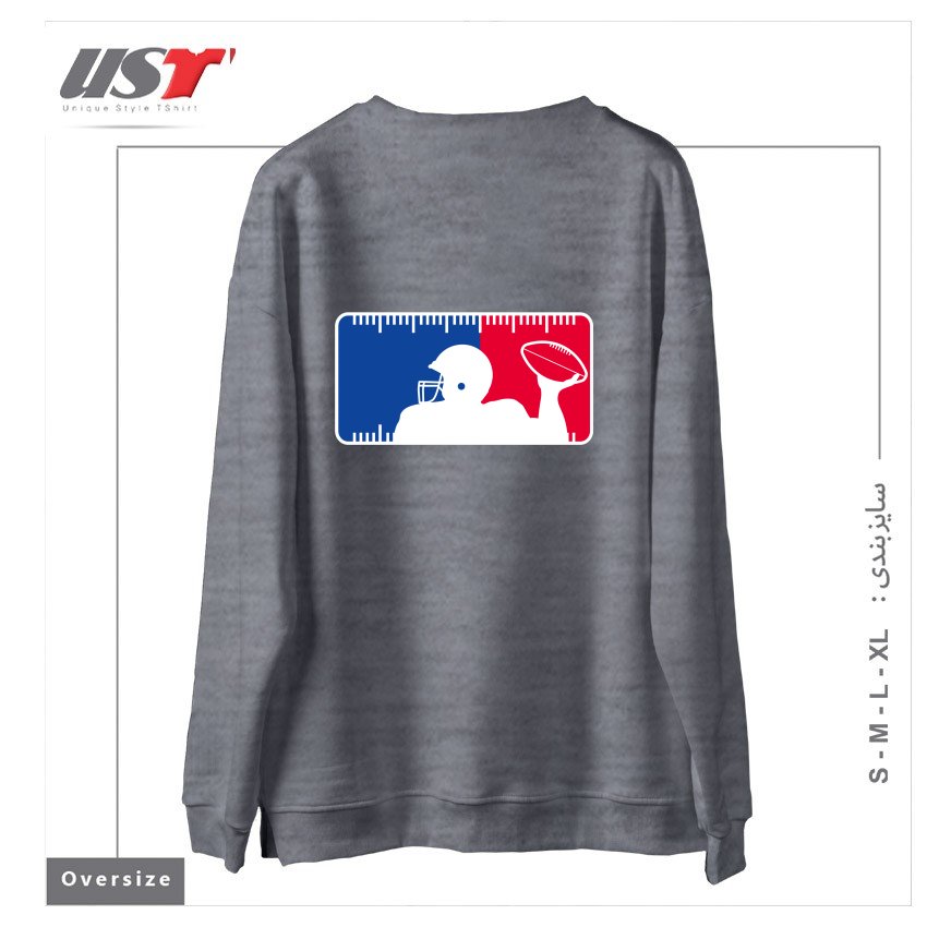 طرح MAJOR LEAGUE FOOTBALL سوییشرت اورسایزرنگ طوسی ملانژ
