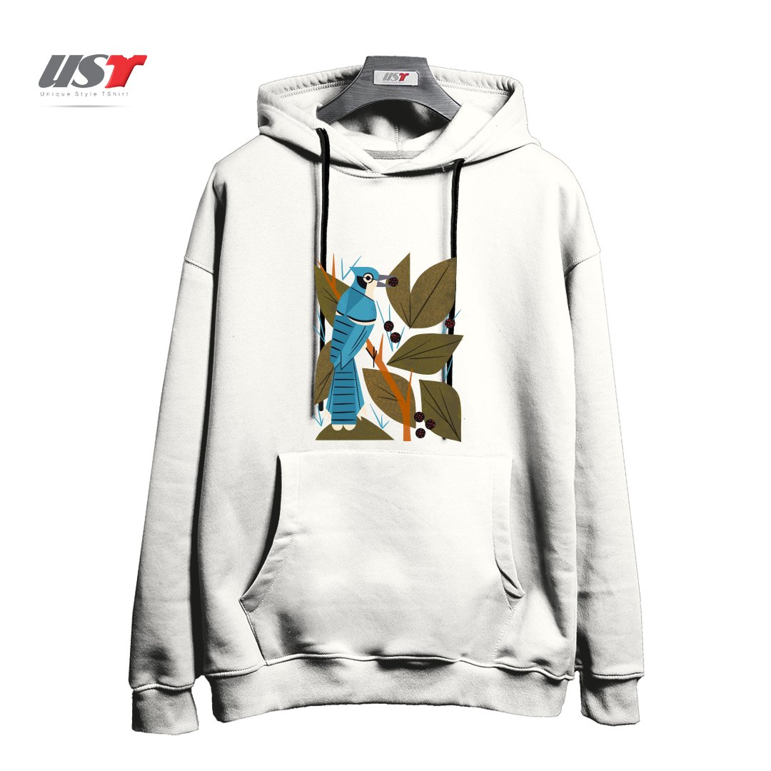 هودی اورسایز طرح BLUE JAY AND BERRIES