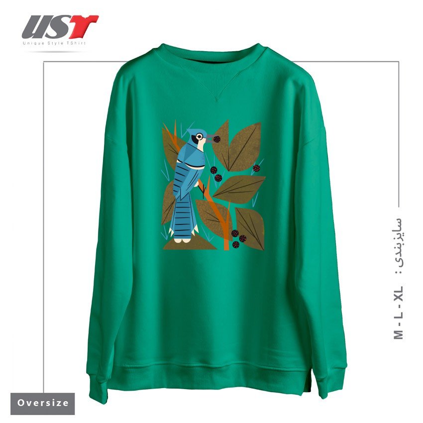 سوییشرت اورسایز طرح BLUE JAY AND BERRIES