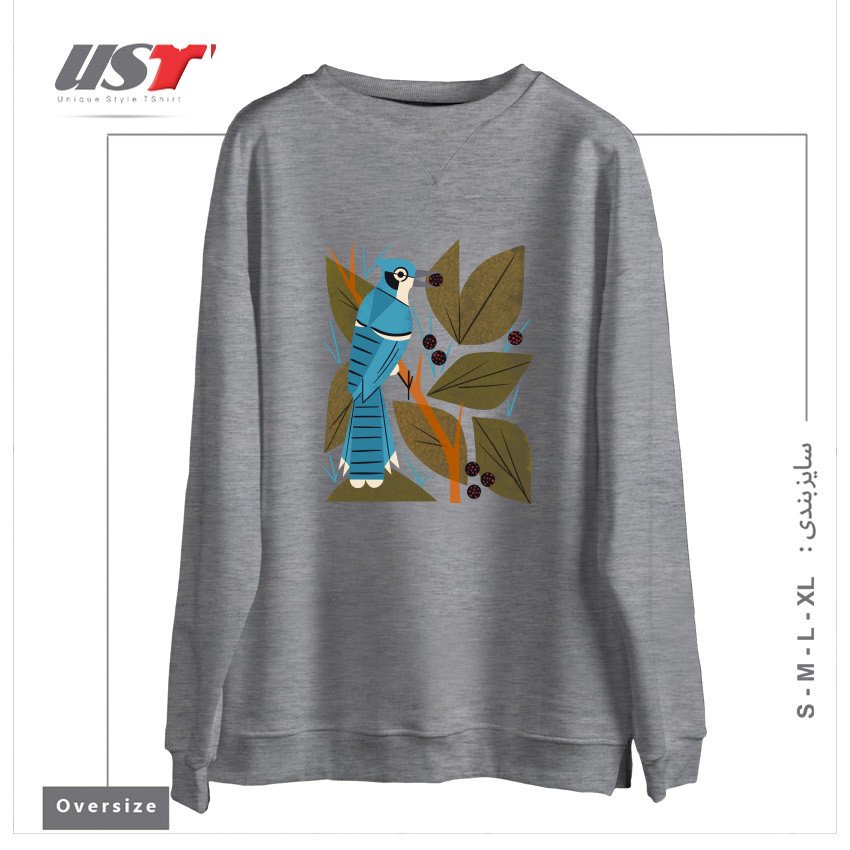 سوییشرت اورسایز طرح BLUE JAY AND BERRIES