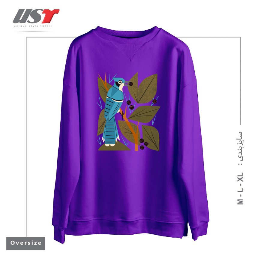 سوییشرت اورسایز طرح BLUE JAY AND BERRIES