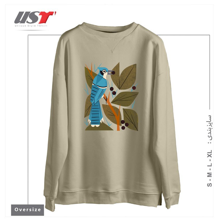 سوییشرت اورسایز طرح BLUE JAY AND BERRIES
