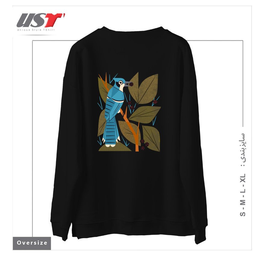 طرح BLUE JAY AND BERRIES سوییشرت اورسایزرنگ مشکی